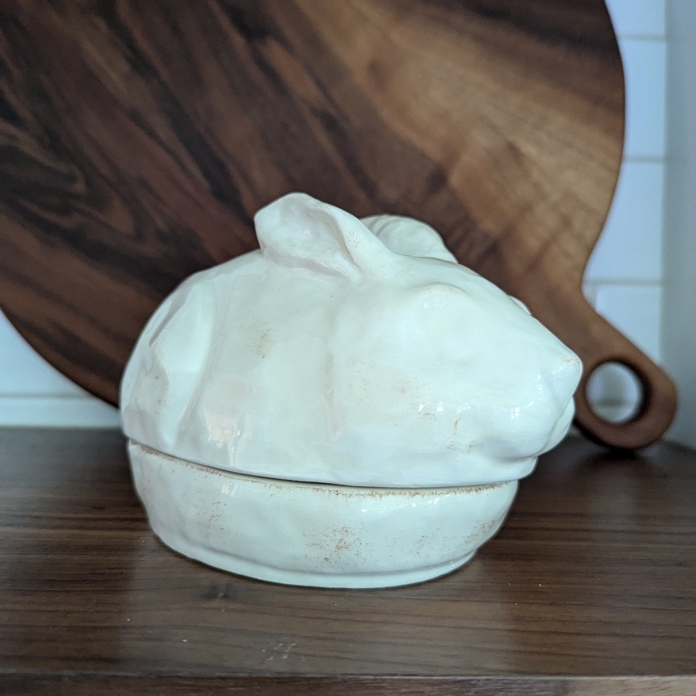 Pottery Barn two-piece sculpted ceramic bunny.